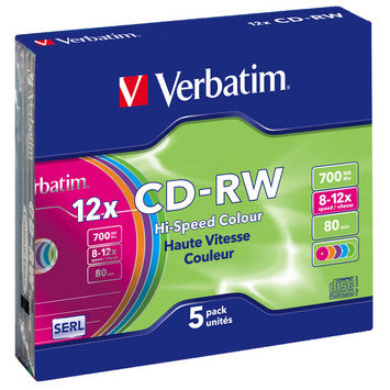 Verbatim 43167 Set 5 buc, CD-RW 8-12x 700MB, 80min, colorate, DataLifePlus, SLIM CASE, Hi-Speed, 023942431671