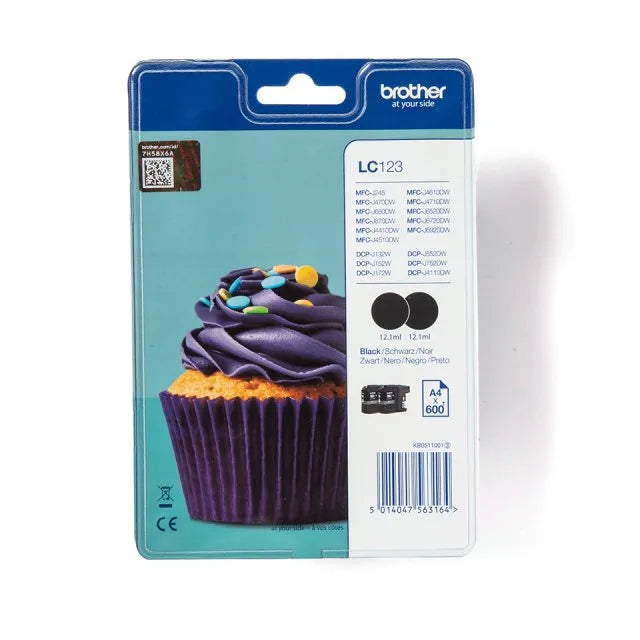 Brother LC123BKBP2 Brother LC-123BKBP2 Set 2 cartuse negru pt MFC-J4410 / J4510 / DCP-J552, 2x600 pag 5014047563164