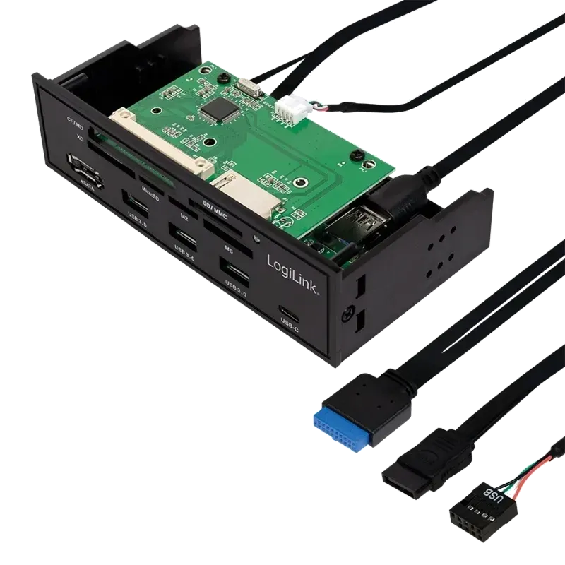 LogiLink UA0341 HUB intern LOGILINK, porturi USB: USB 3.0 x 3, USB Type C, conectare prin USB 2.0, S-ATA, alte porturi: SD, MicroSD, M2, MS, XD, CF, eSATA, negru, for 5.25" bay, black,"UA0341" (include TV 0.75 lei)