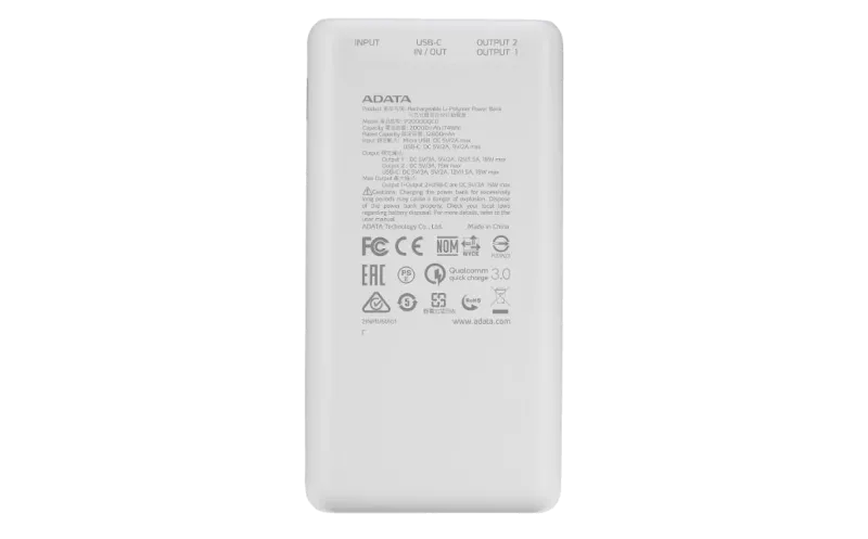 ADATA AP10000QCD-DGT-CWH POWER BANK 10000mAh Quick Charge 3.0 + PD 22.5W 2 x USB & 1 x USB-C, 4710273771557