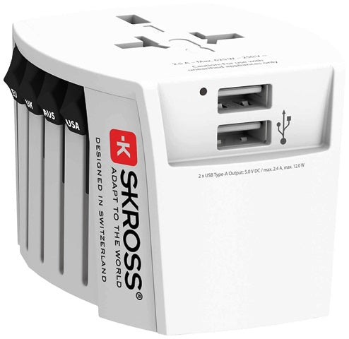 SKROSS ADAPT-PLUG-UNIV/MUV2USB/02-SKR Adaptor priza universal compact MUV USB, 2-pole, 2 x USB 5V/2.4A, 7640166323693