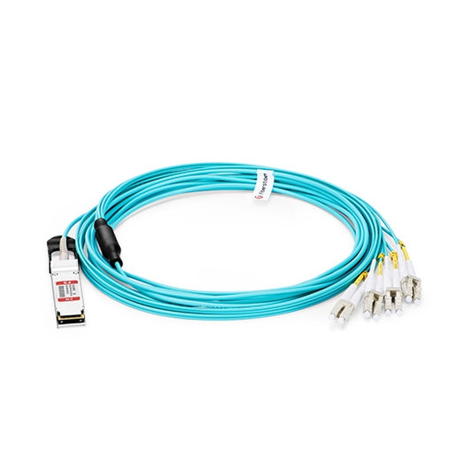 FS Q-8LCAO05 40G QSFP+ to 4 Duplex LC Breakout Active Optical Cable, 5m, Aqua Blue