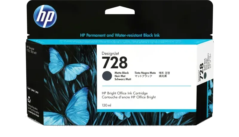 HP 3WX25A HP 728 130-ml Matte Black DesignJet Ink, 194850304040