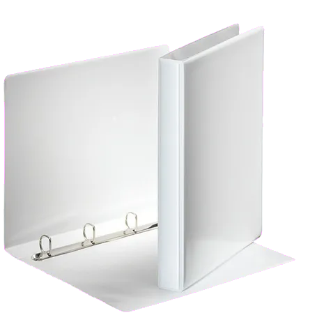 Esselte ES49701 Caiet mecanic A4 cu 4 inele 2 buzunare ext. inel tip D, 180 coli, cotor 38mm ALB