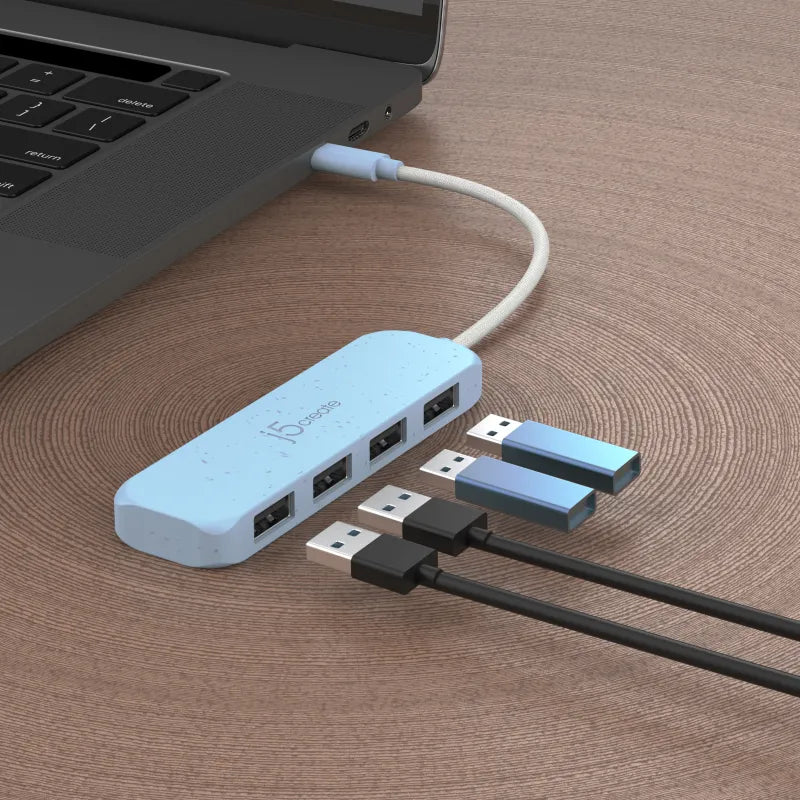 j5create JCH341EC-N Eco-Friendly USB-C HUB JCH341E, Gen 2, 10 Gpbs, 4 x USB-A, Cyan, 4712795087789