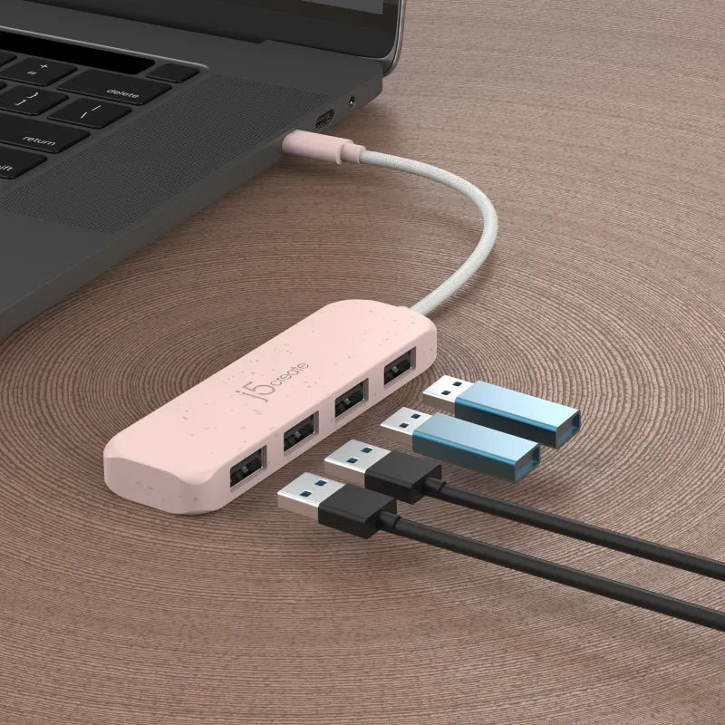 j5create JCH341ER-N Eco-Friendly USB-C HUB JCH341E, Gen 2, 10 Gpbs, 4 x USB-A, Misty Rose, 4712795087772