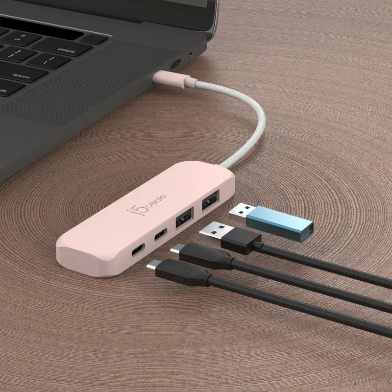 j5create JCH342ER-N Eco-Friendly USB-C HUB JCH342E, Gen 2, 10 Gpbs, 2 x USB-A, 2 x USB-C, Misty Rose, 4712795087802