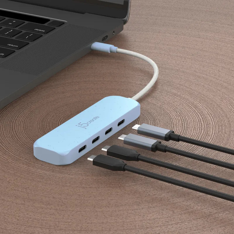 j5create JCH345EC-N Eco-Friendly USB-C HUB JCH345E Gen 2, 10 Gpbs, 4 x USB-C, Cyan, 4712795087840