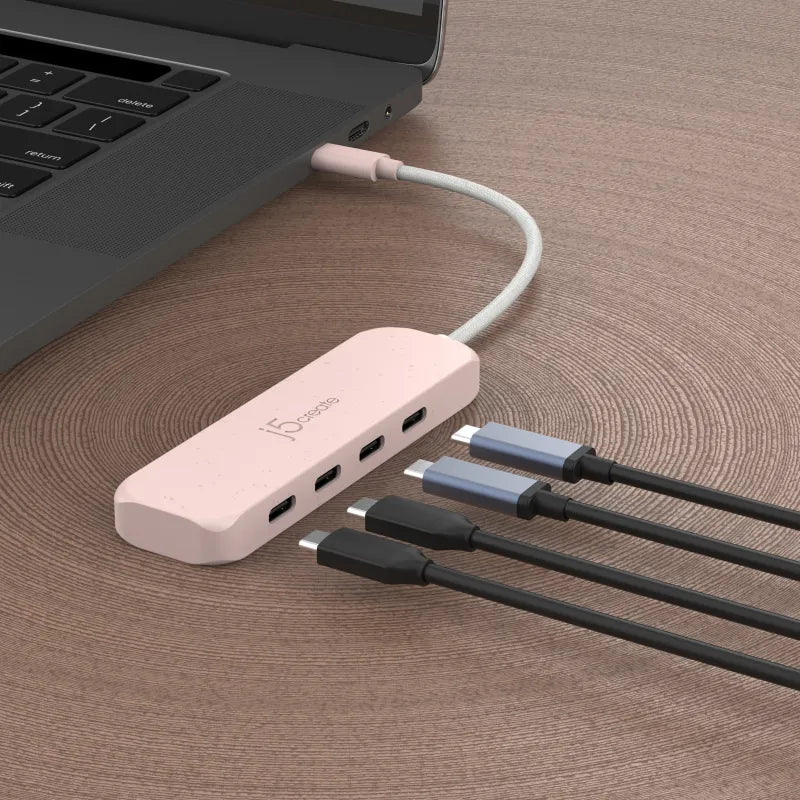 j5create JCH345ER-N Eco-Friendly USB-C HUB JCH345E Gen 2, 10 Gpbs, 4 x USB-C, Misty Rose, 4712795087833