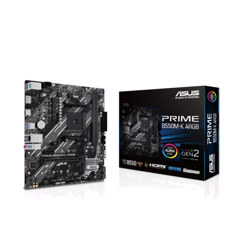 Asus PRIME B550M-K ARGB PRIME B550M-K ARGB Placa de Baza AM4, 2x DDR4, 1x DP 1x HDMI, 1x PCIE 4.0 mATX, 4711387316030