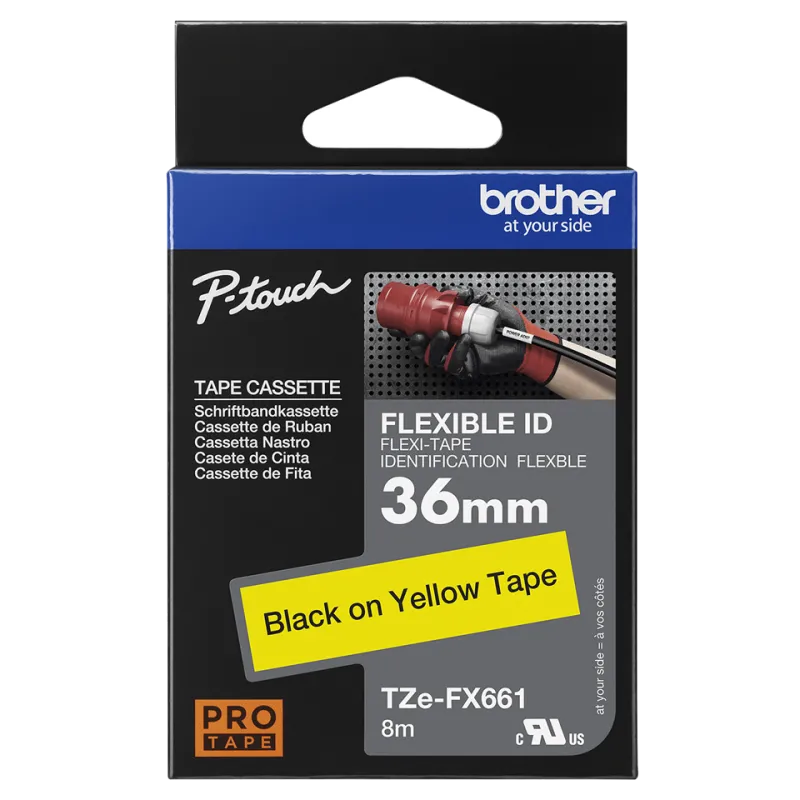 Brother TZEFX661 TZE-FX661 Banda laminata flexibila negru pe galben, 36mm/8m, 4977766683906