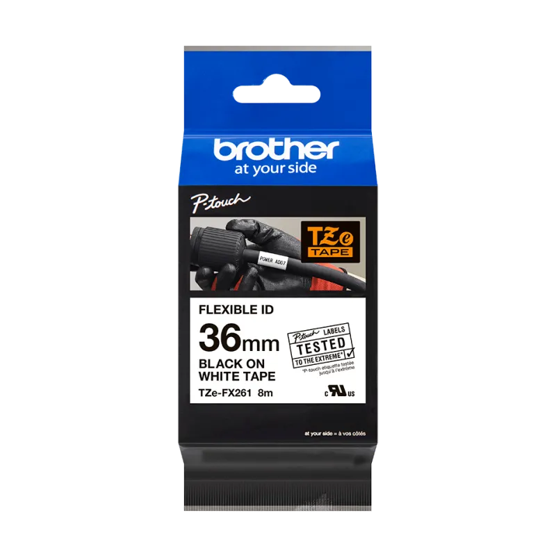 Brother TZEFX261 TZE-FX261 Banda laminata flexibila negru pe albpentru cabluri, 36mm/8m, 4977766692847