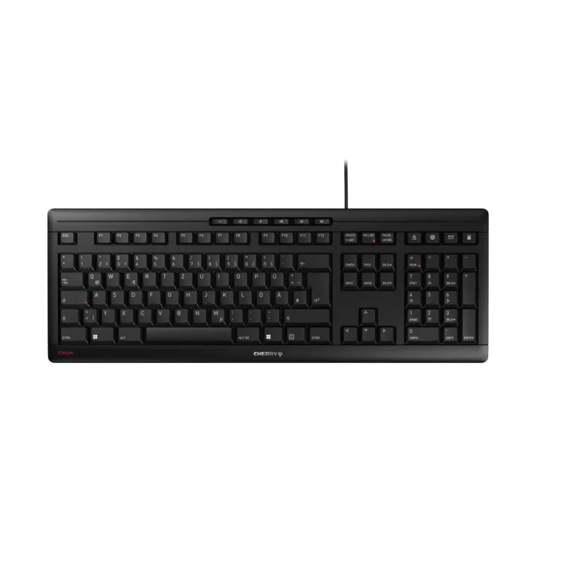 Cherry JK-8500DE-2 JK-8500 Tastatura STREAM, cu fir, DE (Germania) Layout, negru, 4025112090172