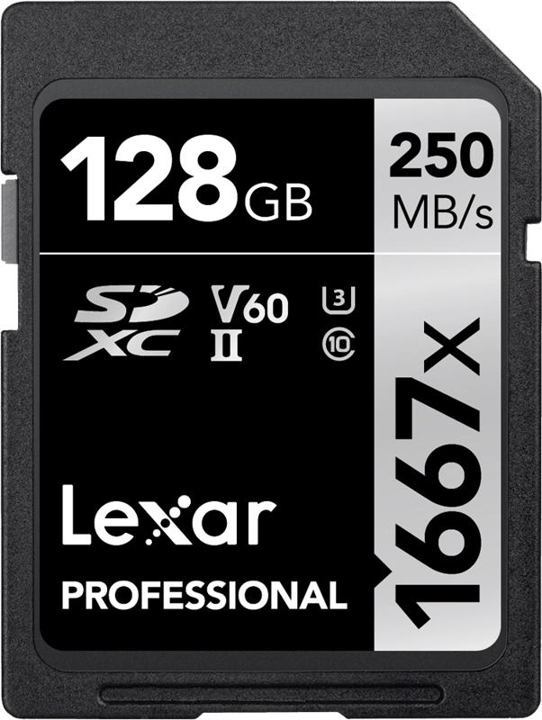 Lexar LSD128CB1667 SDXC Pro 1667X UHS-II U3 R250/W120 (V60) 128G, 843367114801