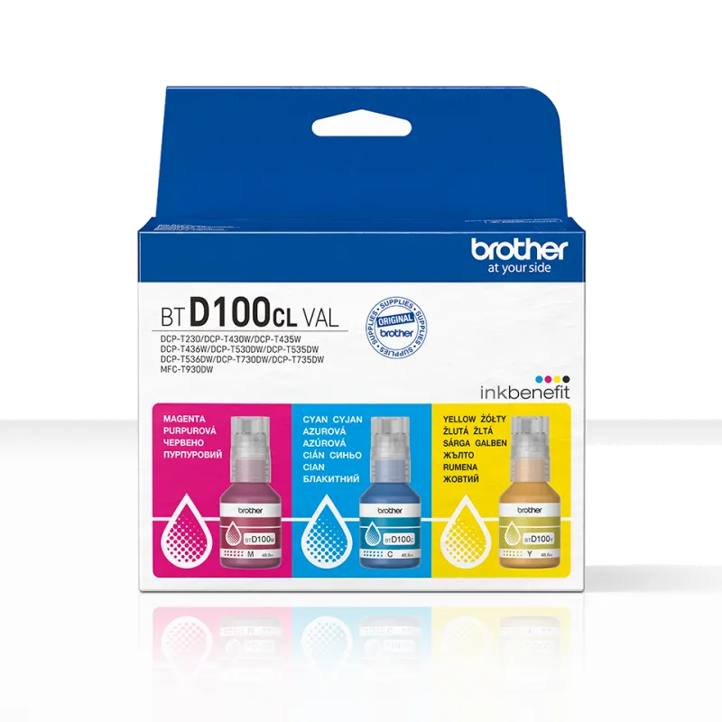 Brother BTD100CLVAL BT-D100CLVAL Set rezerve cerneala cyan, magenta, yellow originale, 3x5000pg, 4977766837002