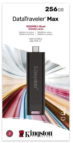 Kingston DTMAX/256GB DataTraveler MAX Flash Drive 256GB USB3.2, R/W 1000/ 900 MB/s, USB-C, Black, 740617322439