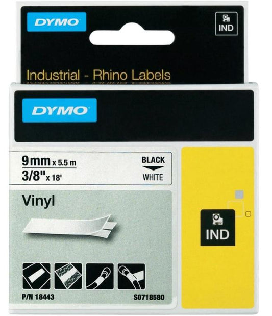DYMO 18443 ID1 Caseta vinil color 9mm x 5.5m, negru/alb, 07170118443