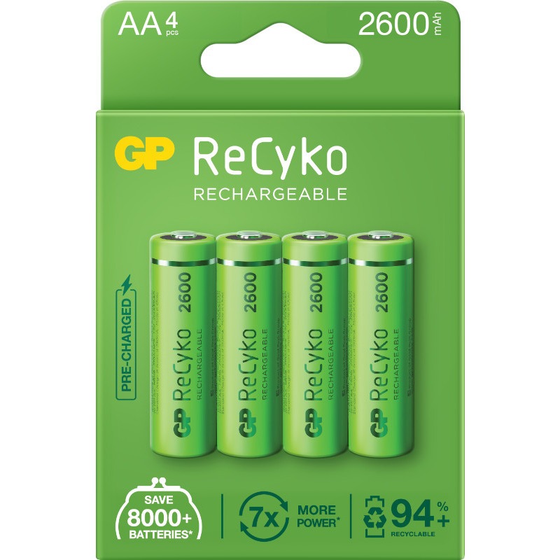 GP Batteries GPRHC272E001 Set 4 acumulatori R6 AA NiMH RecykoPro+ 2500mAh ready to use, 4891199069918 4891199186400