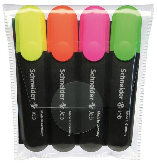 Schneider 2992 JOB Set 4 textmarkere fluorescente (galben, portocaliu, roz, verde), 4004675015006