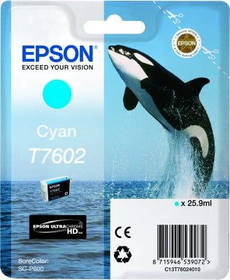 Epson C13T76024010 T7602 Cartus original Cyan pt. SC-P600, high capacity, 25.9ml (C13T76024010), 8715946539072