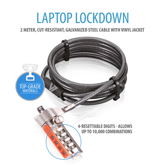 V7 SLC4000-13EB Cablu securitate pentru notebook, sistem de inchidere cu cifru, 2m, 662919049992