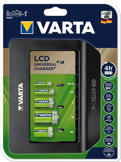 Varta 57688 Incarcator universal pentru baterii AA, AAA, C, D, 9V + 1 x USB, 4008496773541 4008496850754 4008496988334