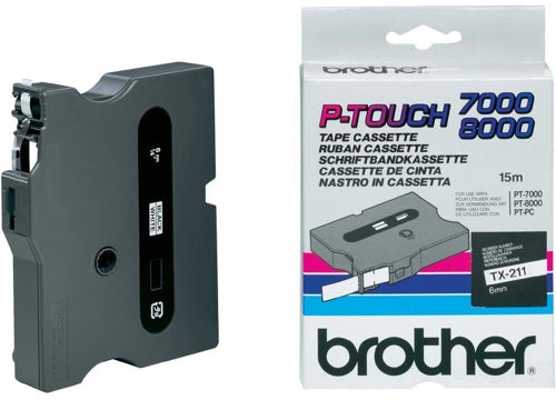 Brother TX211 TX-211 Banda laminata 6mm x 15m, negru pe alb, 4977766051361
