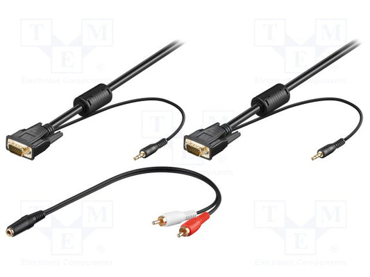 OFFICE MAX 93969 Cablu VGA + audio, 15T-15T, contacte aurite, 3m + adaptor 3.5mm mama la 2 x RCA, 4040849939693