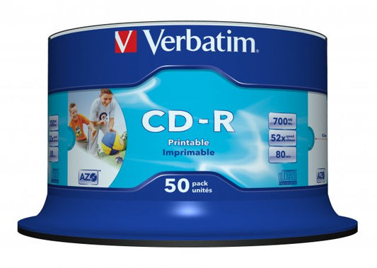 Verbatim 43438 CD-R 52X 700MB AZO No ID Wide Inkjet Print, spindle 50, 023942434382