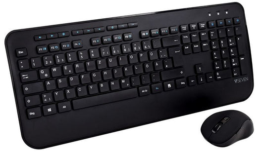 V7 CKW300DE Professional Wireless Keyboard and Mouse Combo, German Layout, Black, 662919107487