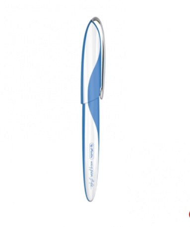 Herlitz 50003228 My.Pen Style Stilou, penita M, grip ergonomic soft toch, alb cu albastru, 4008110539256