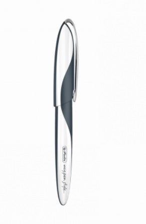 Herlitz 11357282 My.Pen Style Stilou, penita M, grip ergonomic soft toch, alb cu gri, 4008110486178