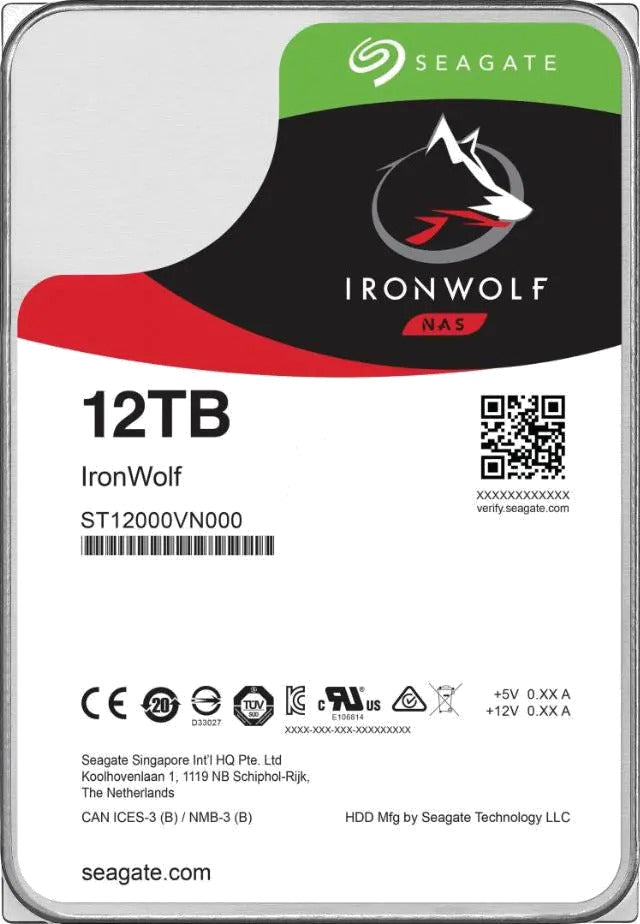 Seagate ST12000VN0008 HDD intern IronWolf, 12TB, 3.5'', SATA3, 6 Gb/s, 7200rpm, 256MB, 4053199919628 ST12000VN0008