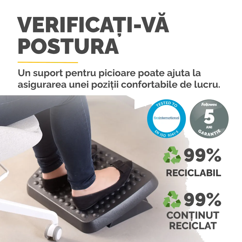 Fellowes 48121-70 Standard Adjustable Foot Rest Suport ergonomic pentru picioare, 077511481215 50077511270906