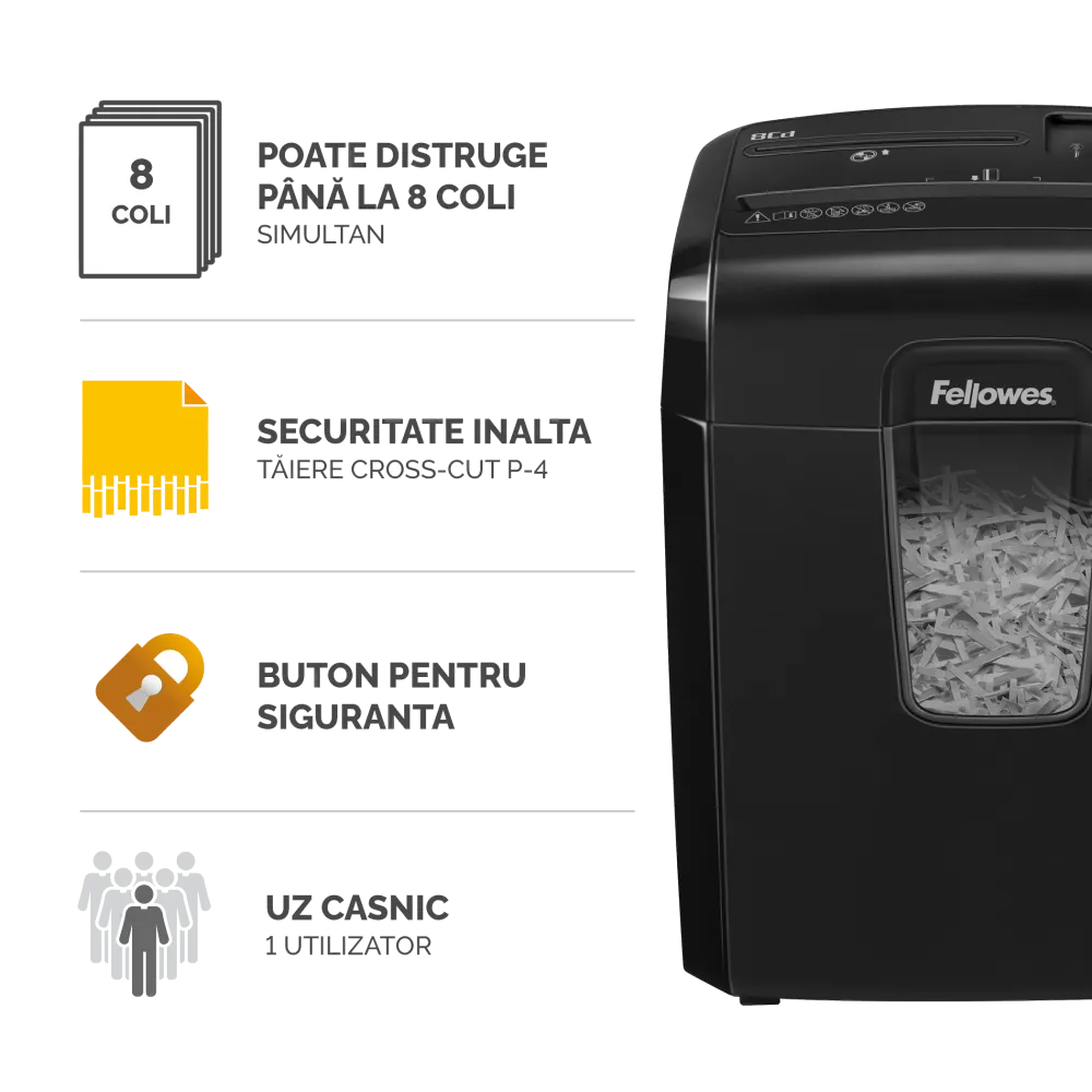 Fellowes 4692101 Powershred 8Cd, distrugator documente in particule, 8 coli, P-4, CD/DVD, 50043859724678 043859724673