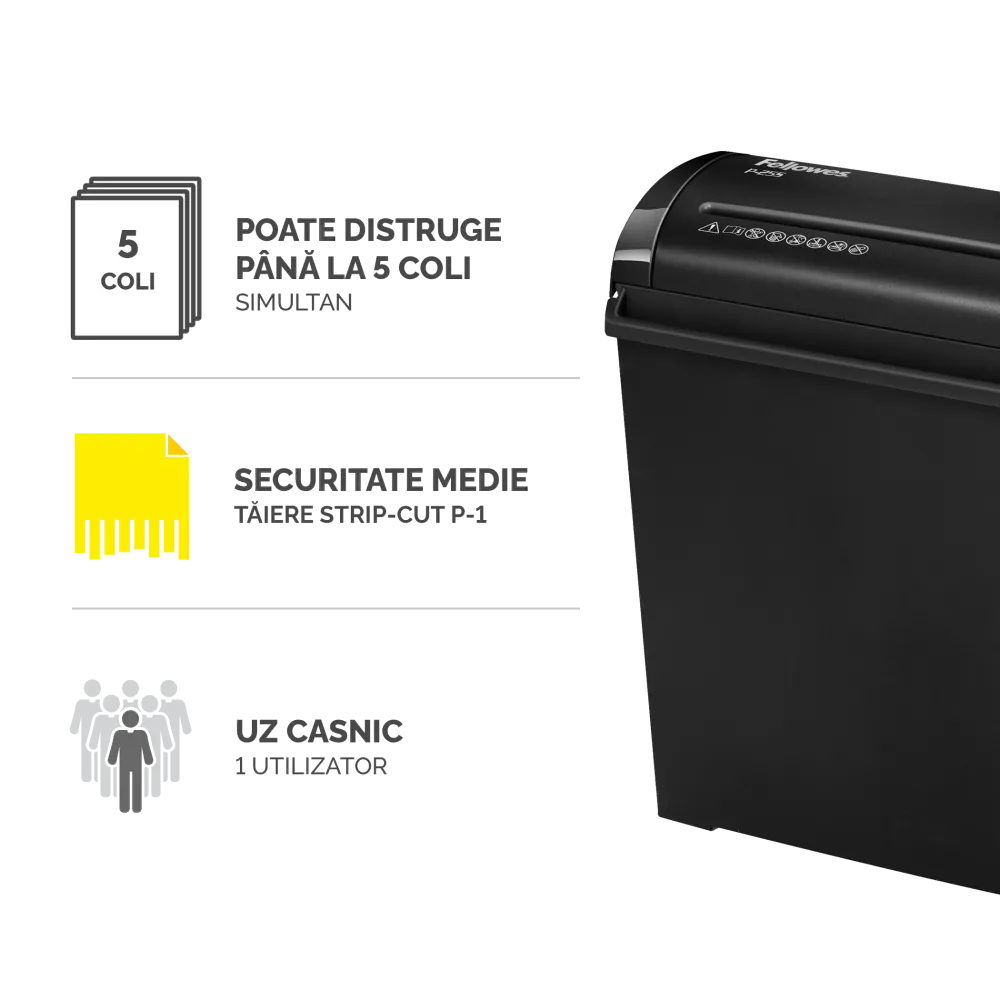 Fellowes 4701001 Powershred P-25 distrugator de documente, fasii, 5 coli, P-1, 043859690695 50043859690690