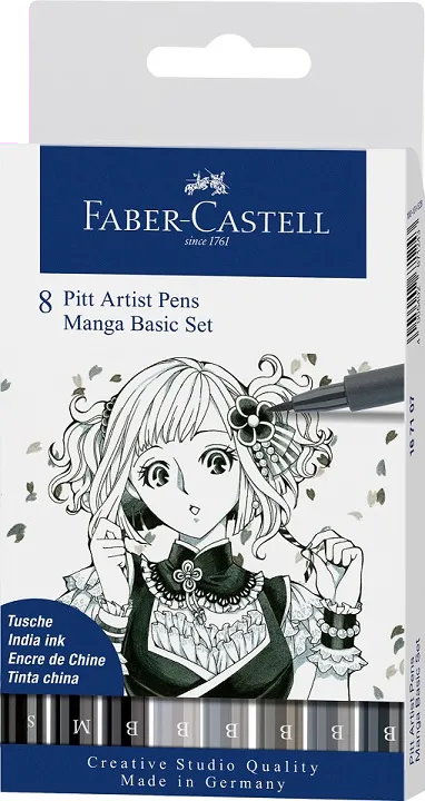 Faber-Castell 167107 Pitt Artist Pen Manga set 8 Culori de baza, 4005401671077
