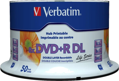 Verbatim 97693 Set 50 buc, DVD+R Double Layer 8X 8.5GB Matt Silver Printabl, 02394297693 023942976936