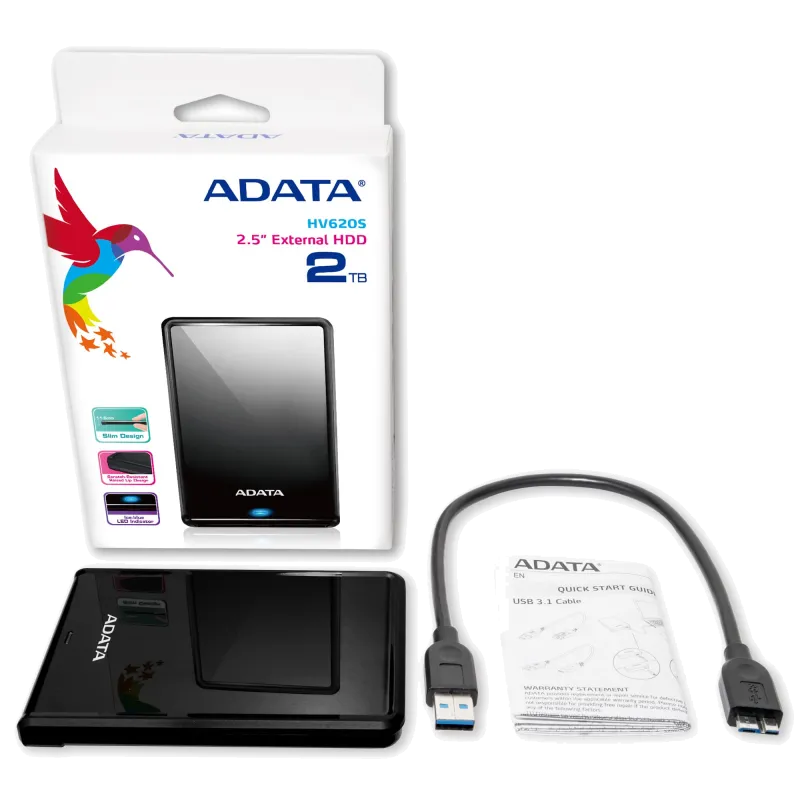 ADATA AHV620S-1TU31-CBK HV620S HDD portabil 1TB 2.5inch USB 3.1 Negru slim, 4713435797525 4713218461100