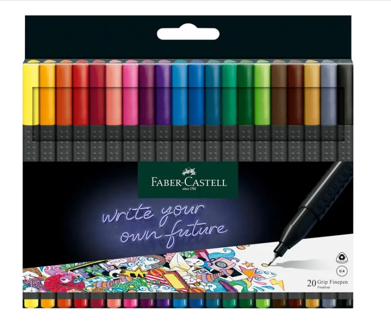 Faber-Castell 151620 Set 20 linere Grip 0.4mm forma ergonomica triunghi, 4005401516200