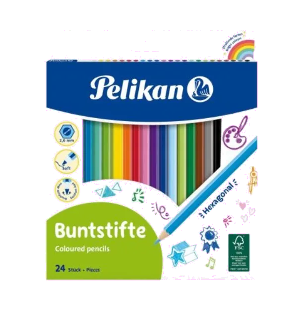 Pelikan 724013 Creioane colorate lacuite cu mina moale, varf 3,0 mm, varf 3 mm, set 24 culori, 4012700724014 4012700700124 4012700504357