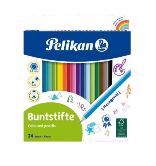 Pelikan 724013 Creioane colorate lacuite cu mina moale, varf 3,0 mm, varf 3 mm, set 24 culori, 4012700724014 4012700700124 4012700504357