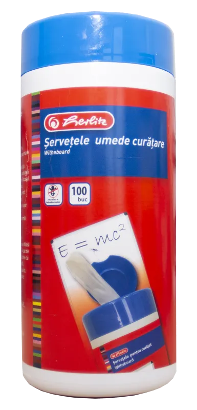 Herlitz 9478670 Set 100 servetele umede pentru curatat whiteboard,16 X 13 cm, 6423967021040