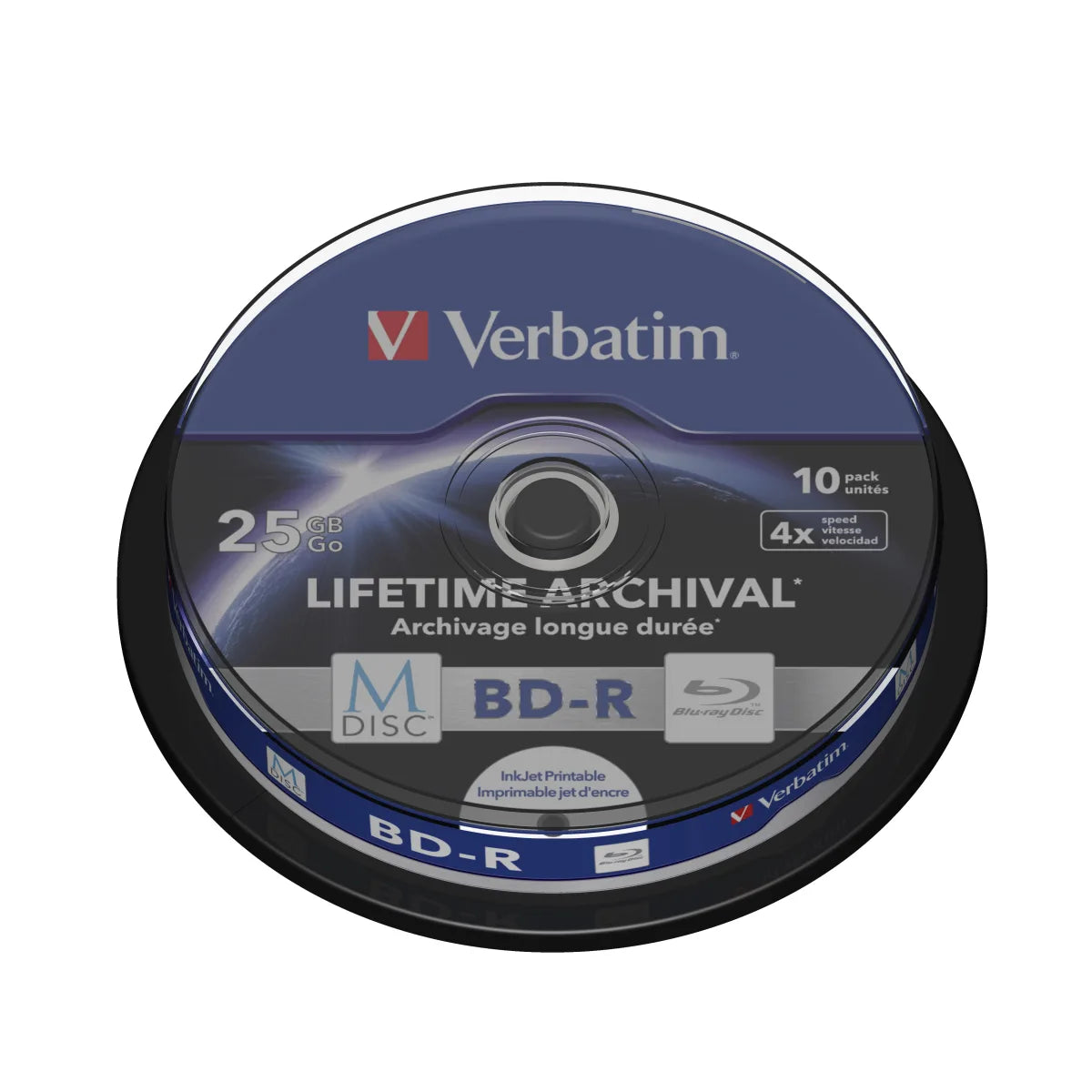 Verbatim 43825 Verbatim Set 10 spindle M-DISC BD-R 25GB 4X INKJET PRINTABLE 0023942438250
