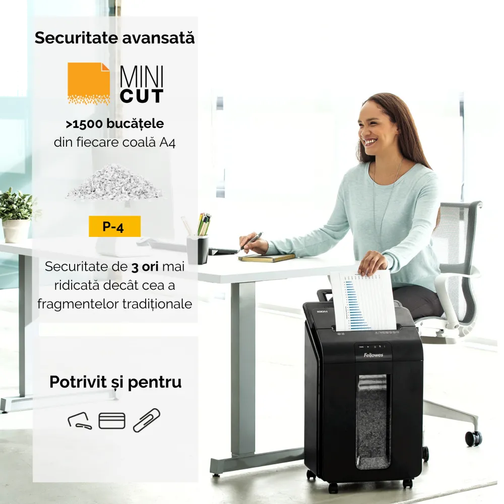 Fellowes 4629201 AutoMax 100M distrugator de documente in particule, ADF 100 coli + 10 coli, P-4, 50043859741859