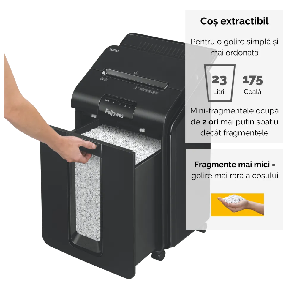 Fellowes 4629201 AutoMax 100M distrugator de documente in particule, ADF 100 coli + 10 coli, P-4, 50043859741859