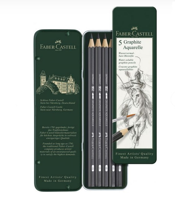 Faber-Castell 117805 Set 5 Buc Creion Grafit Aquarelle (HB, 2B, 4B, 6B, 8B), 4005401178057