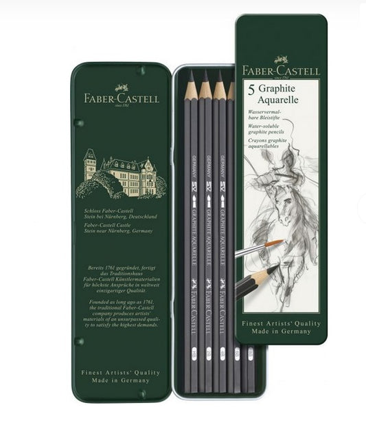 Faber-Castell 117805 Set 5 Buc Creion Grafit Aquarelle (HB, 2B, 4B, 6B, 8B), 4005401178057