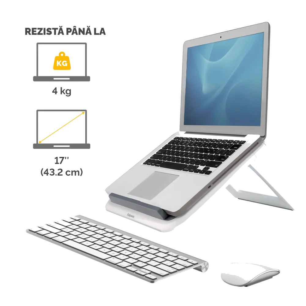 Fellowes 8210101 I-Spire Series Laptop Quick Lift pana la 17 inch sau 4.5kg, alb, 043859706402