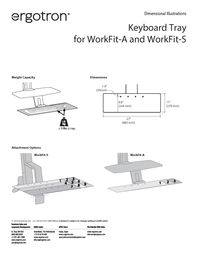 Ergotron 97-897 Tava tastatura pentru WorkFit-A si WorkFit-S, suporta 2.3kg